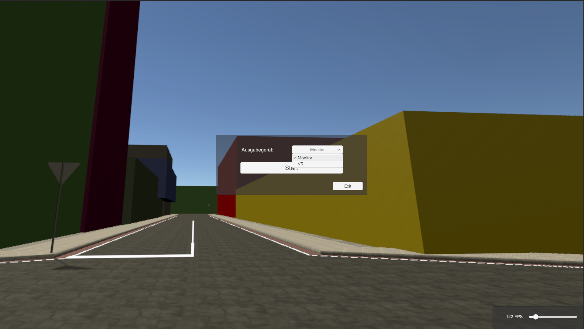 Menu (Auswahl Monitor oder VR)